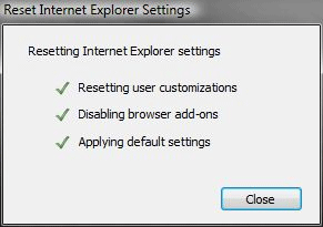 Internet Explorer Settings, Close